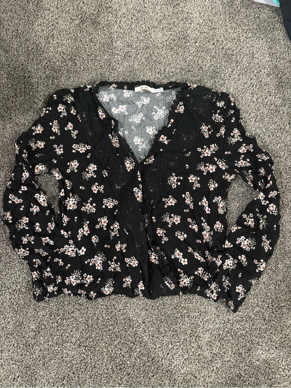 Women's Black Floral V-Neck Sweater